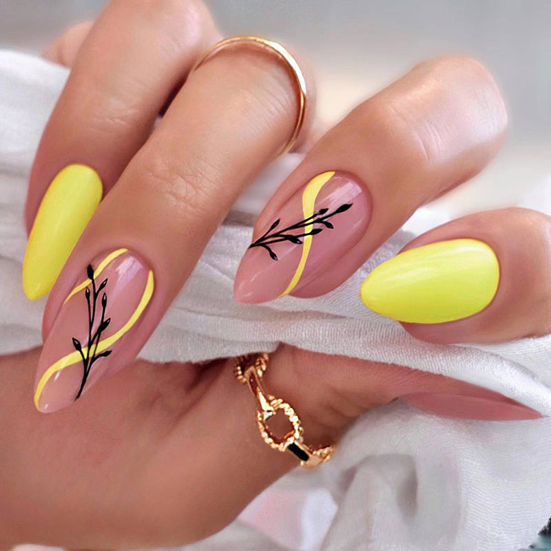 Wholesale French Glossy Yellow Leaves Resin Nail Stickers